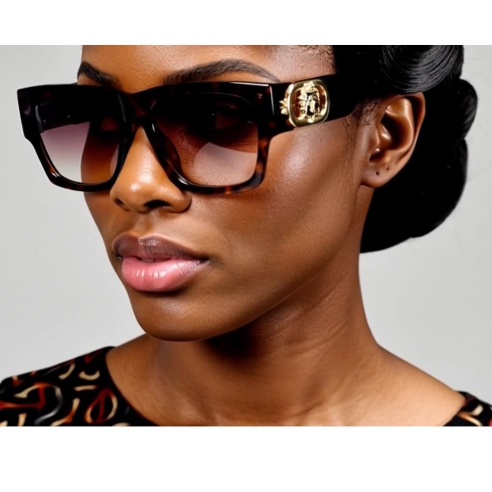 Tortoise Women Sunglasses Gold Gradient Lens Square Frame‎ Fashion Shades Lentes
